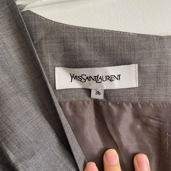VINTAGE YSL SILK COTTON RARE PREPPY OFFICE ACADEMIA V NECK WRAP COCKTAIL DRESS - Picture 3 of 11